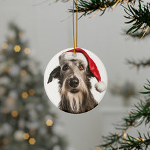 DistinctInk Hanging Ceramic Christmas Tree Ornament with Gold String - Great Gift/Present - 2 3/4 inch Diameter - Scottish Deerhound Design