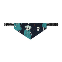 DistinctInk Adjustable Pet Banana Collar with Haunted Skeleton Crew Design for Halloween