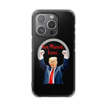 DistinctInk Clear Case for Apple iPhone, Compatible with MagSafe – Trump ‘You Missed, Loser’ Cartoon Design