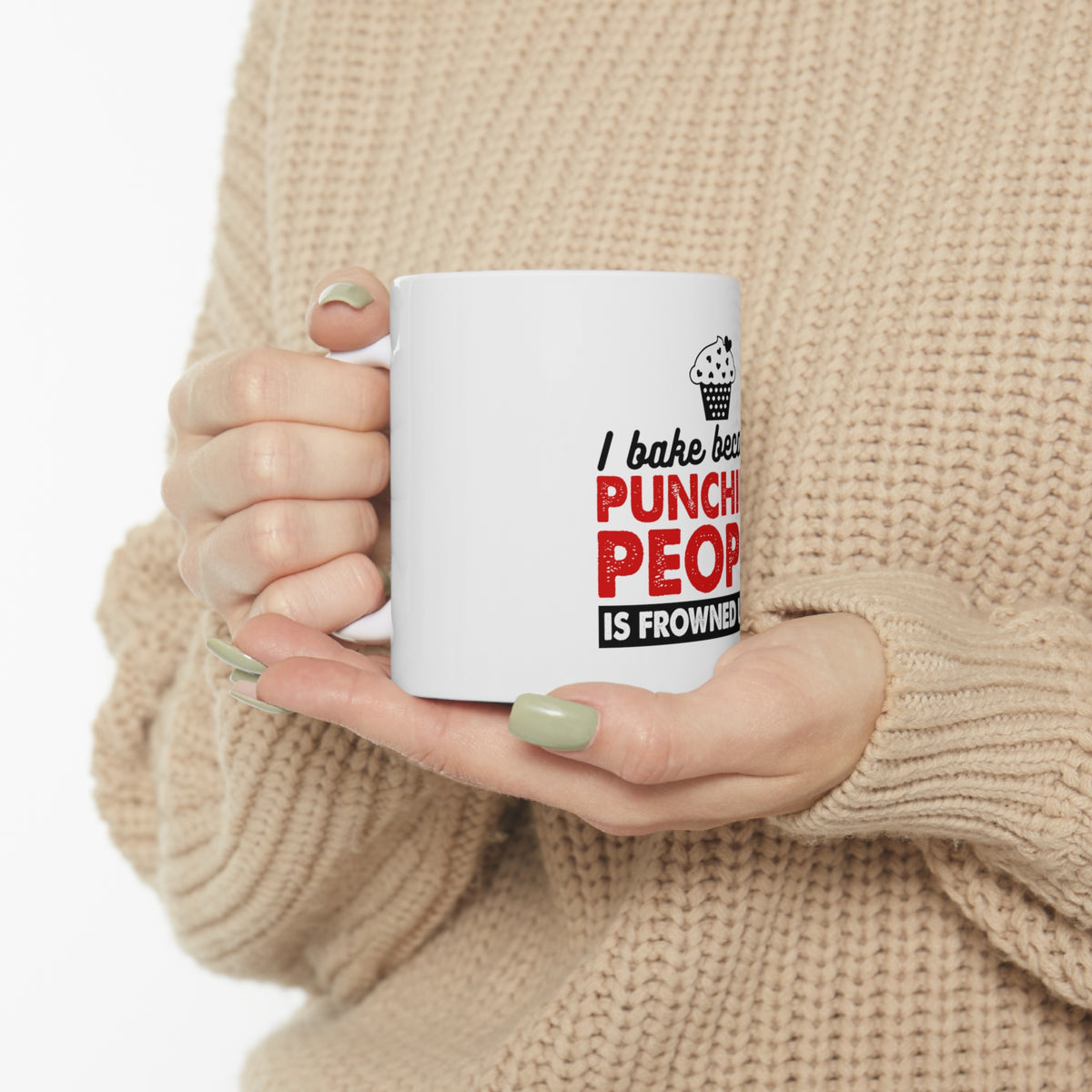 Glossy White Coffee / Tea Mug - I Bake Because Punching People is Frowned Upon, view 10