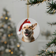DistinctInk Hanging Ceramic Christmas Tree Ornament with Gold String - Great Gift/Present - 2 3/4 inch Diameter - Canaan Dog Design