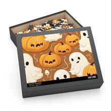 DistinctInk Jigsaw Puzzle with Ghastly Skeleton Pumpkin Cartoon Design for Halloween