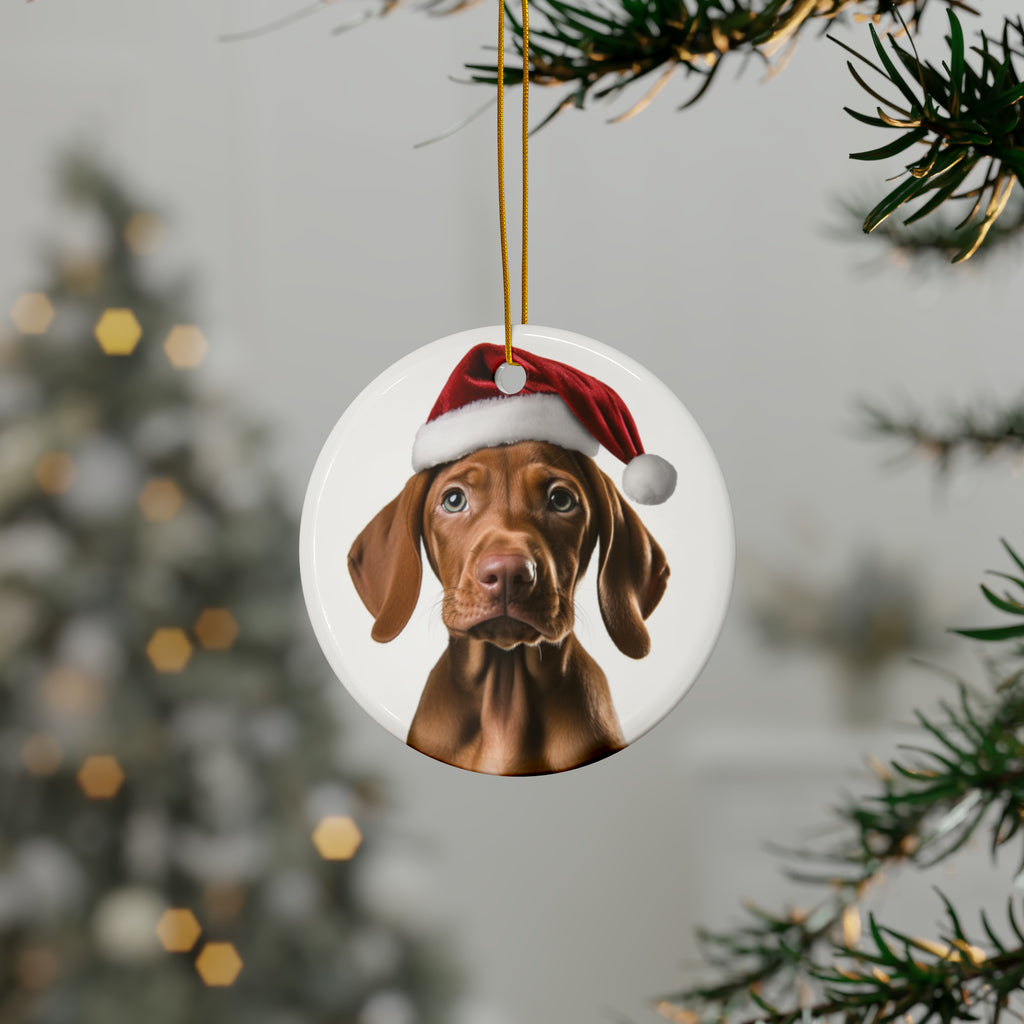 Hanging Ceramic Christmas Tree Ornament with Gold String - Vizsla Puppy Design, view 3