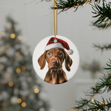 DistinctInk Hanging Ceramic Christmas Tree Ornament with Gold String - Great Gift/Present - 2 3/4 inch Diameter - Vizsla Puppy Design