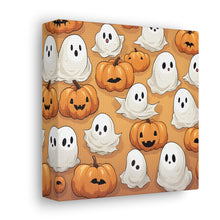 DistinctInk Canvas Wall Art with Ghostly Skeleton Pumpkin Patch for Halloween