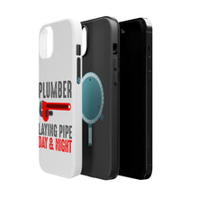 DistinctInk ToughCase for Apple iPhone, Compatible with MagSafe Charging - Plumber - Laying Pipe Day & Night