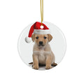 Hanging Ceramic Christmas Tree Ornament with Gold String - Chinook Puppy Design