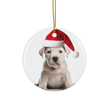 DistinctInk Hanging Ceramic Christmas Tree Ornament with Gold String - Great Gift/Present - 2 3/4 inch Diameter - Dogo Argentino Puppy Design