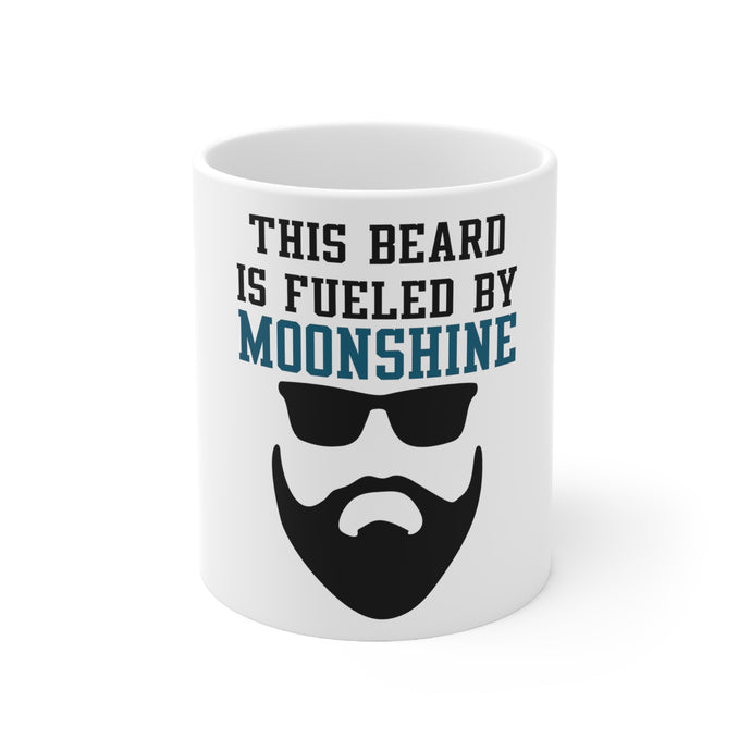 DistinctInk Glossy White Coffee / Tea Mug - This Beard is Fueled by Moonshine