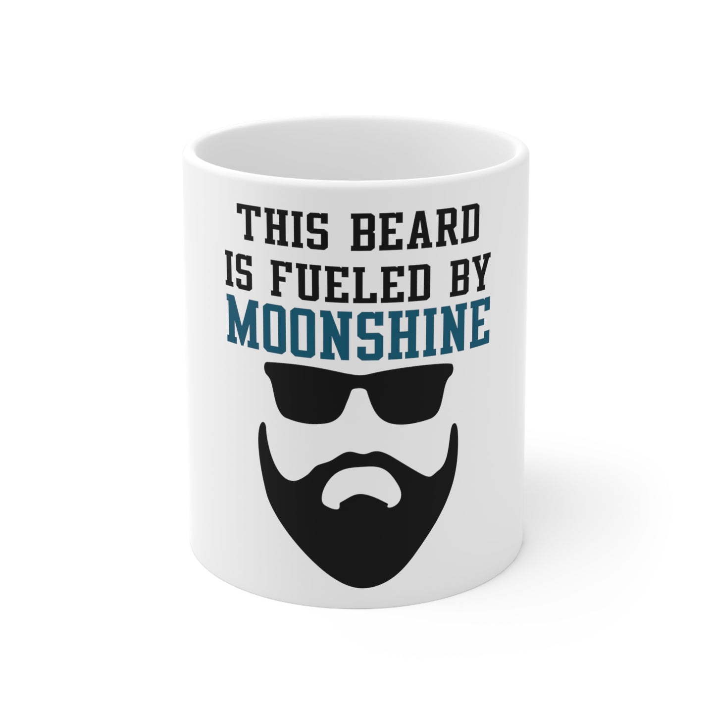 DistinctInk Glossy White Coffee / Tea Mug - This Beard is Fueled by Moonshine