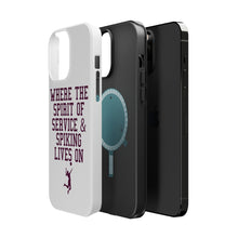 DistinctInk ToughCase for Apple iPhone, Compatible with MagSafe Charging - Spirit of Service & Spiking Lives On Tennis
