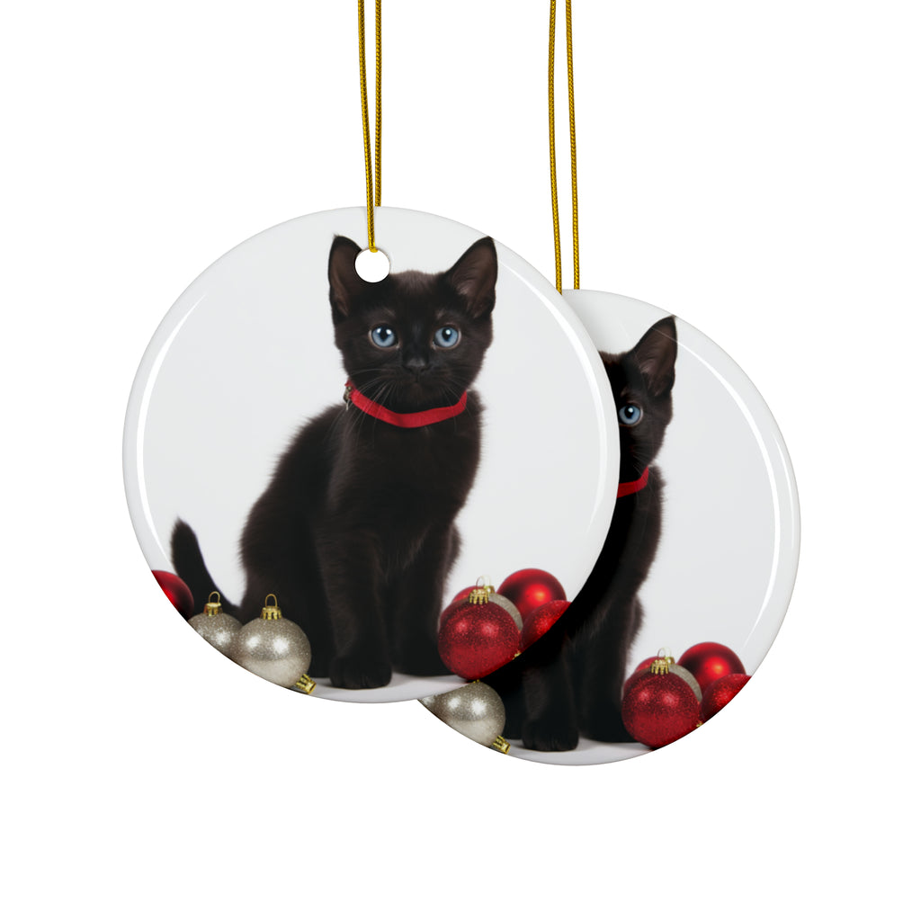 Hanging Ceramic Christmas Tree Ornament with Gold String - Bombay Kitten Design, view 2