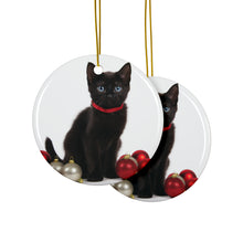 DistinctInk Hanging Ceramic Christmas Tree Ornament with Gold String - Great Gift/Present - 2 3/4 inch Diameter - Bombay Kitten Design