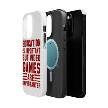 DistinctInk ToughCase for Apple iPhone, Compatible with MagSafe Charging - Education is Important Video Games Importanter