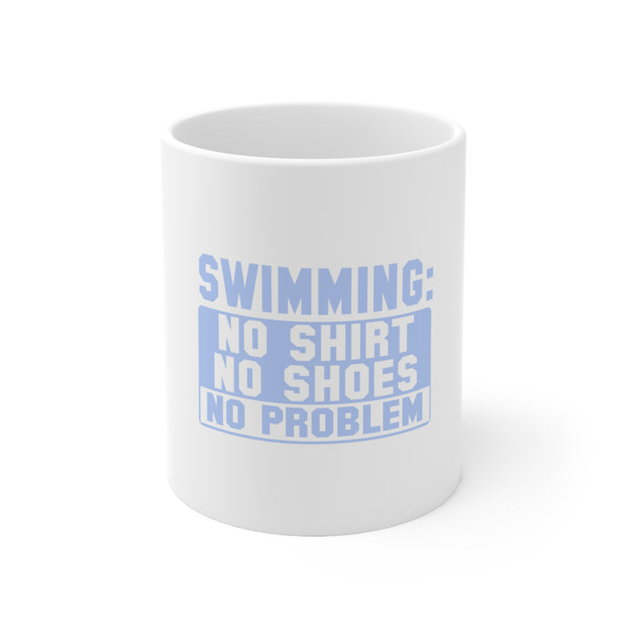 DistinctInk Glossy White Coffee / Tea Mug - Swimming No Shirt No Shoes No Problem