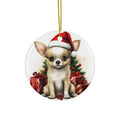Hanging Ceramic Christmas Tree Ornament with Gold String - Chihuahua Puppy Drawing Design