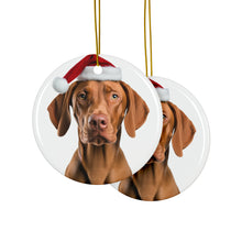 DistinctInk Hanging Ceramic Christmas Tree Ornament with Gold String - Great Gift/Present - 2 3/4 inch Diameter - Vizsla Design