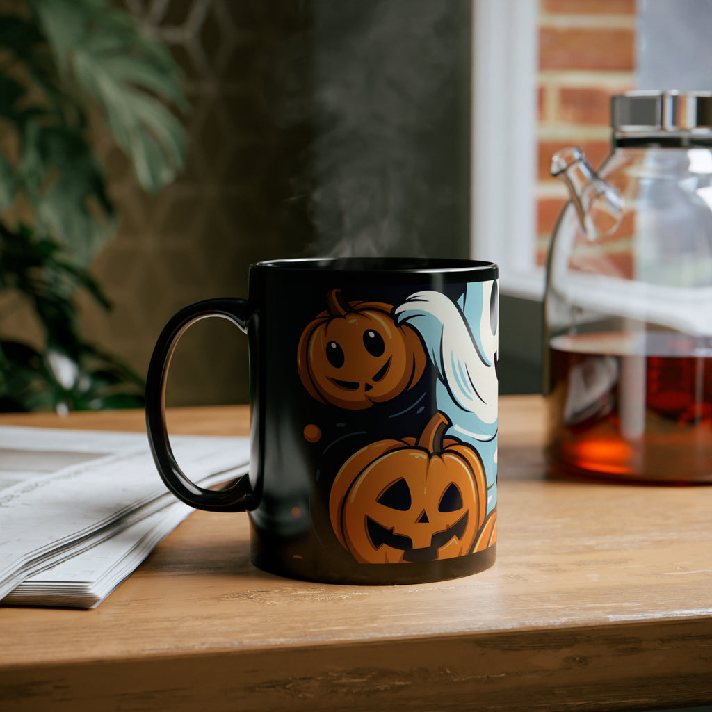 Black Coffee Mug - The Ghostly Skeleton Pumpkin for Halloween, view 6