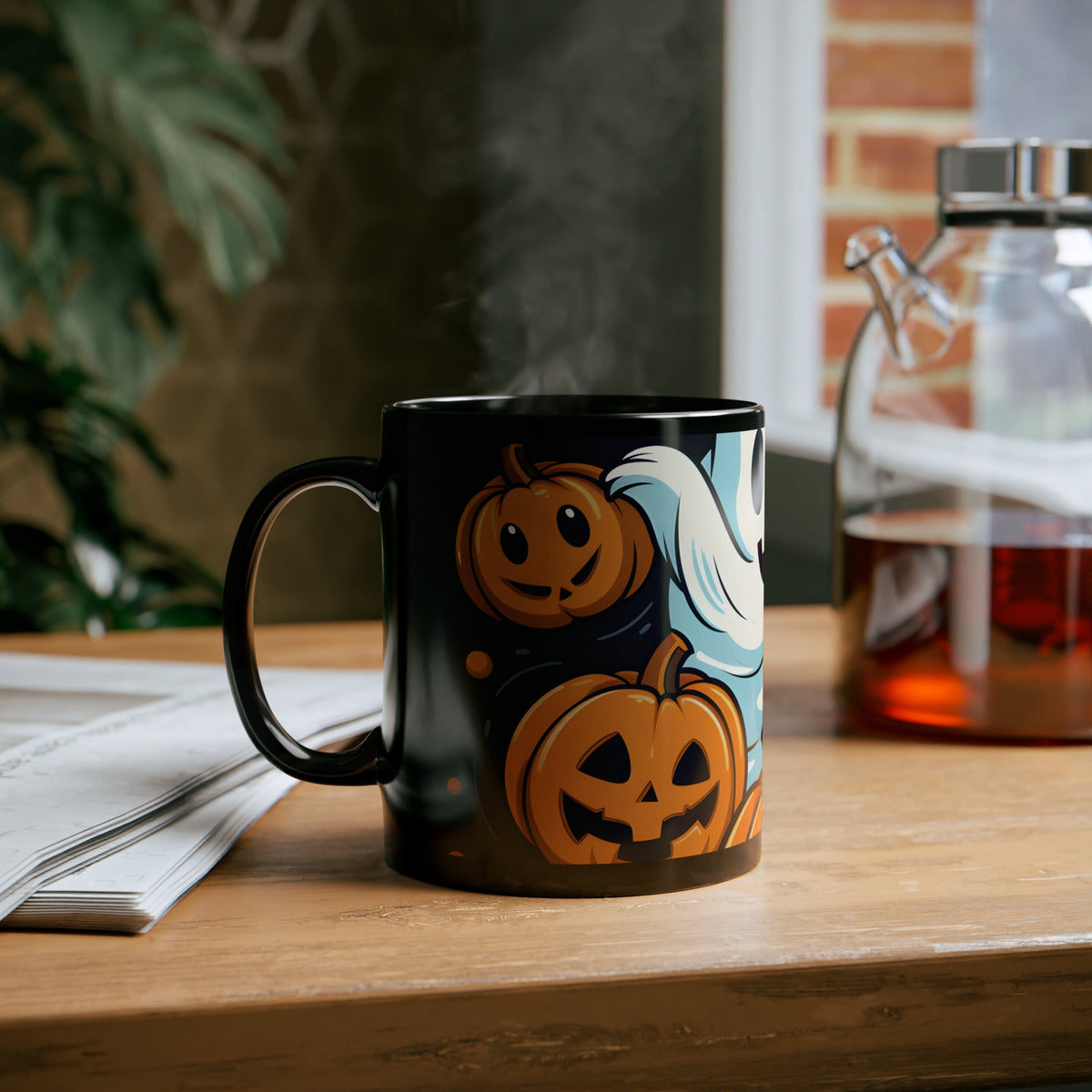 Black Coffee Mug - The Ghostly Skeleton Pumpkin for Halloween, view 6