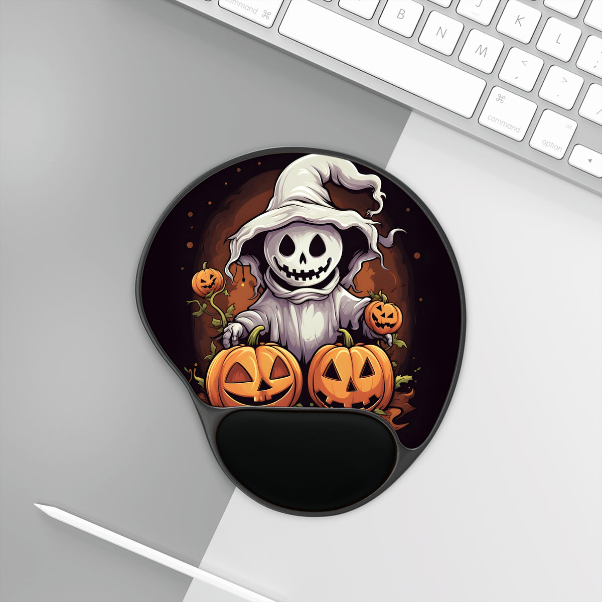 Mouse Pad with Wrist Rest with Trick or Treat Ghost-O-Lantern Design for Halloween, view 3