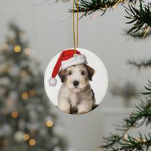 DistinctInk Hanging Ceramic Christmas Tree Ornament with Gold String - Great Gift/Present - 2 3/4 inch Diameter - Sealyham Terrier Puppy Design