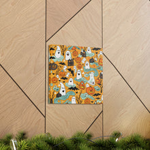 DistinctInk Canvas Wall Art with Flying Pumpkin Bats for Halloween