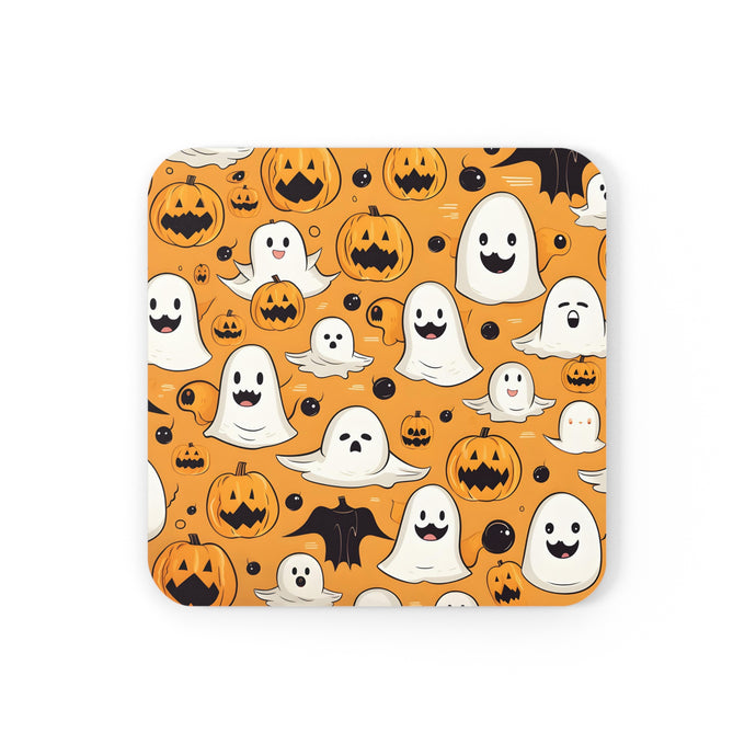 DistinctInk (Set of 4) Corkwood Coasters with Ghoulish Bats and PumpkinsDesign for Halloween