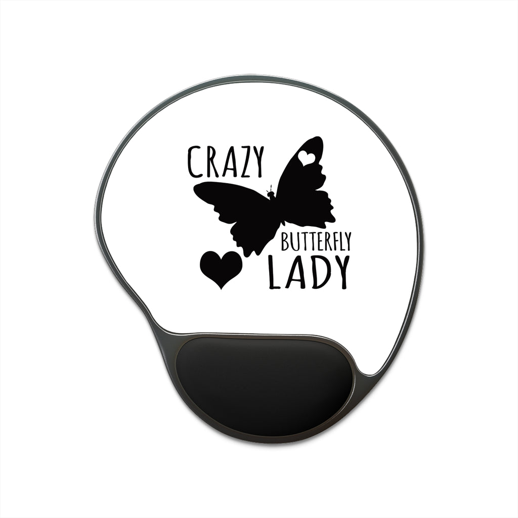 Mouse Pad With Wrist Rest - Crazy Butterfly Lady, view 2