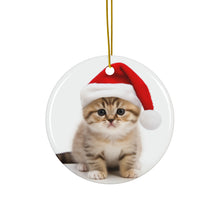DistinctInk Hanging Ceramic Christmas Tree Ornament with Gold String - Great Gift/Present - 2 3/4 inch Diameter - Scottish Fold Kitten Design