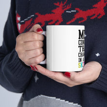 DistinctInk Glossy White Coffee / Tea Mug - More Confused than Chameleon in Skittles