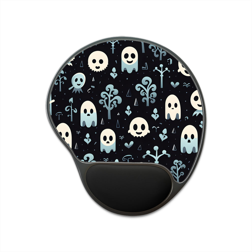 Mouse Pad with Wrist Rest with Ghastly Skeletal Shadows Design for Halloween