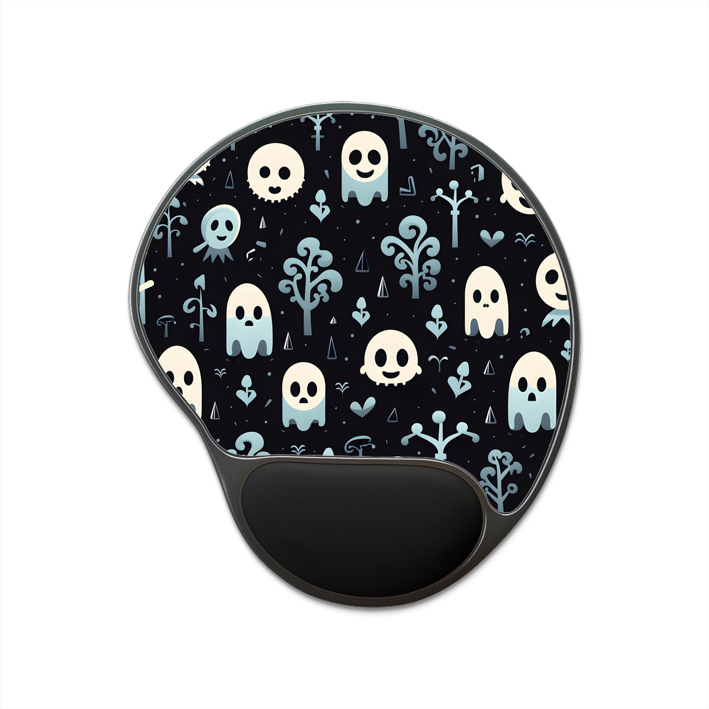 DistinctInk Mouse Pad with Wrist Rest  with Ghastly Skeletal Shadows Design for Halloween