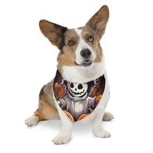DistinctInk Adjustable Pet Banana Collar with Trick or Treat Ghost-O-Lantern Design for Halloween