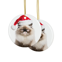 DistinctInk Hanging Ceramic Christmas Tree Ornament with Gold String - Great Gift/Present - 2 3/4 inch Diameter - Himalayan Cat Design