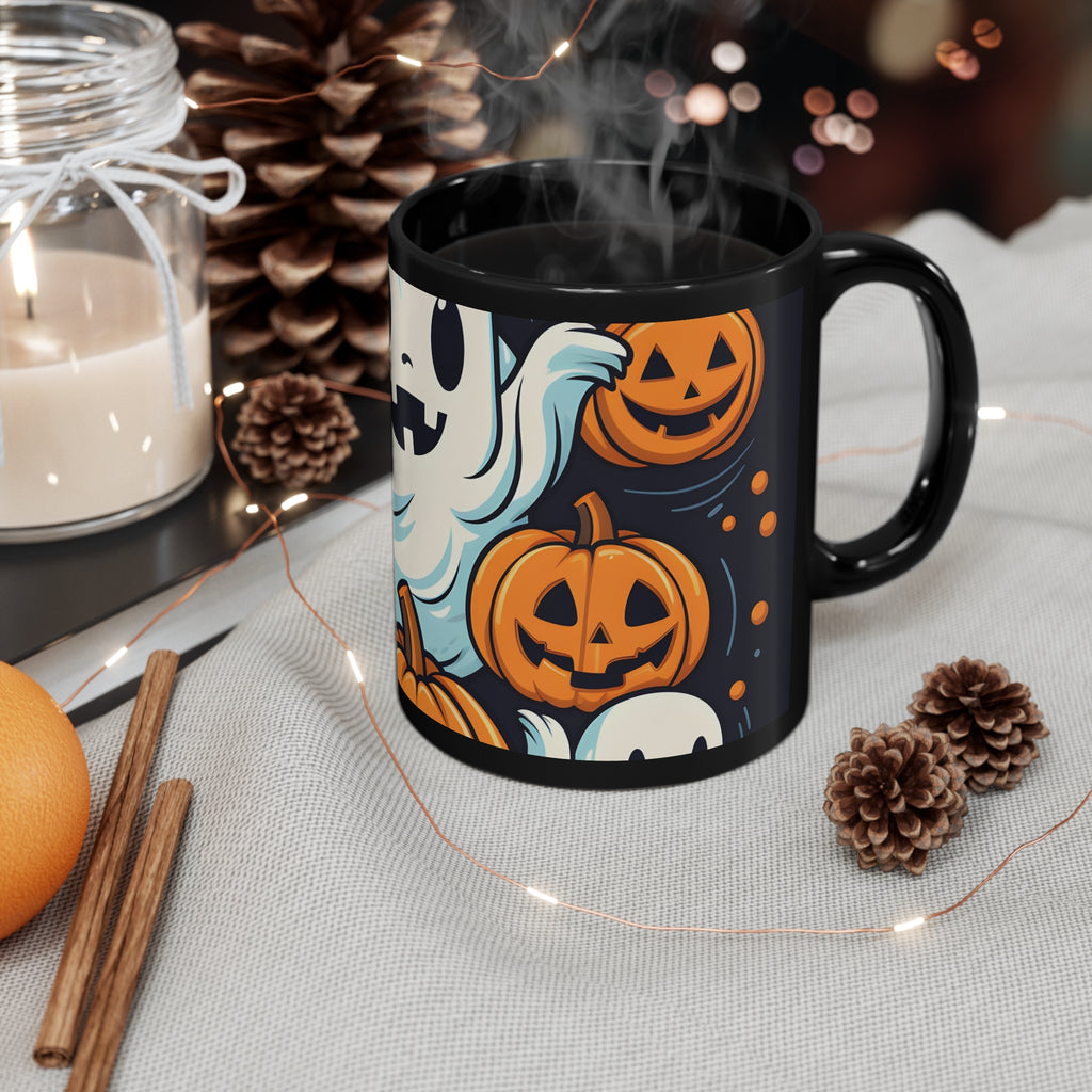 Black Coffee Mug - The Ghostly Skeleton Pumpkin for Halloween, view 4