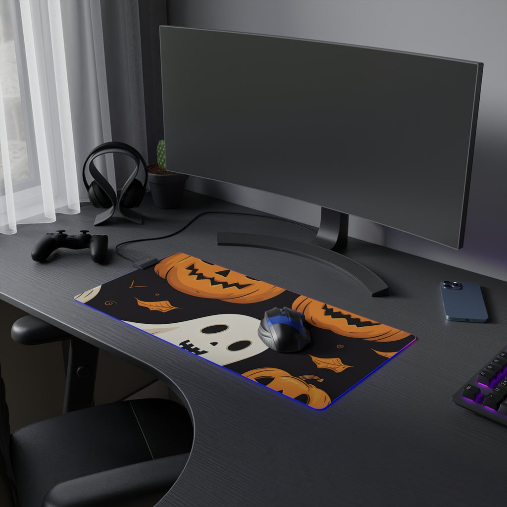 LED Gaming Mouse Pad with Ghastly Skeleton Pumpkin Party Design for Halloween, view 9