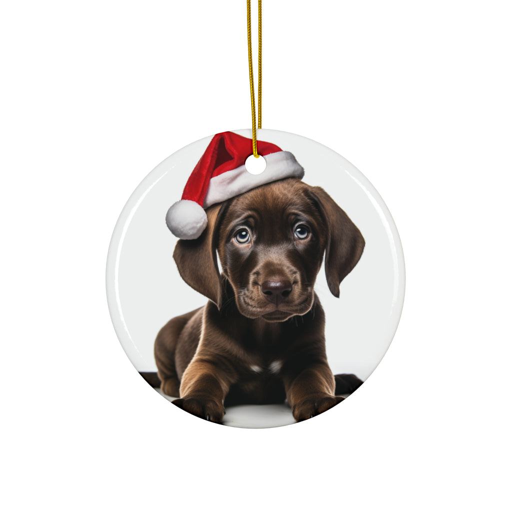 Hanging Ceramic Christmas Tree Ornament with Gold String - Plott Hound Puppy Design