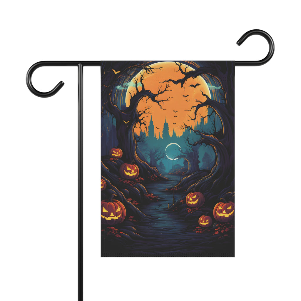 Garden & House Banner / Flag with Haunted Evening Nightmare Design for Halloween