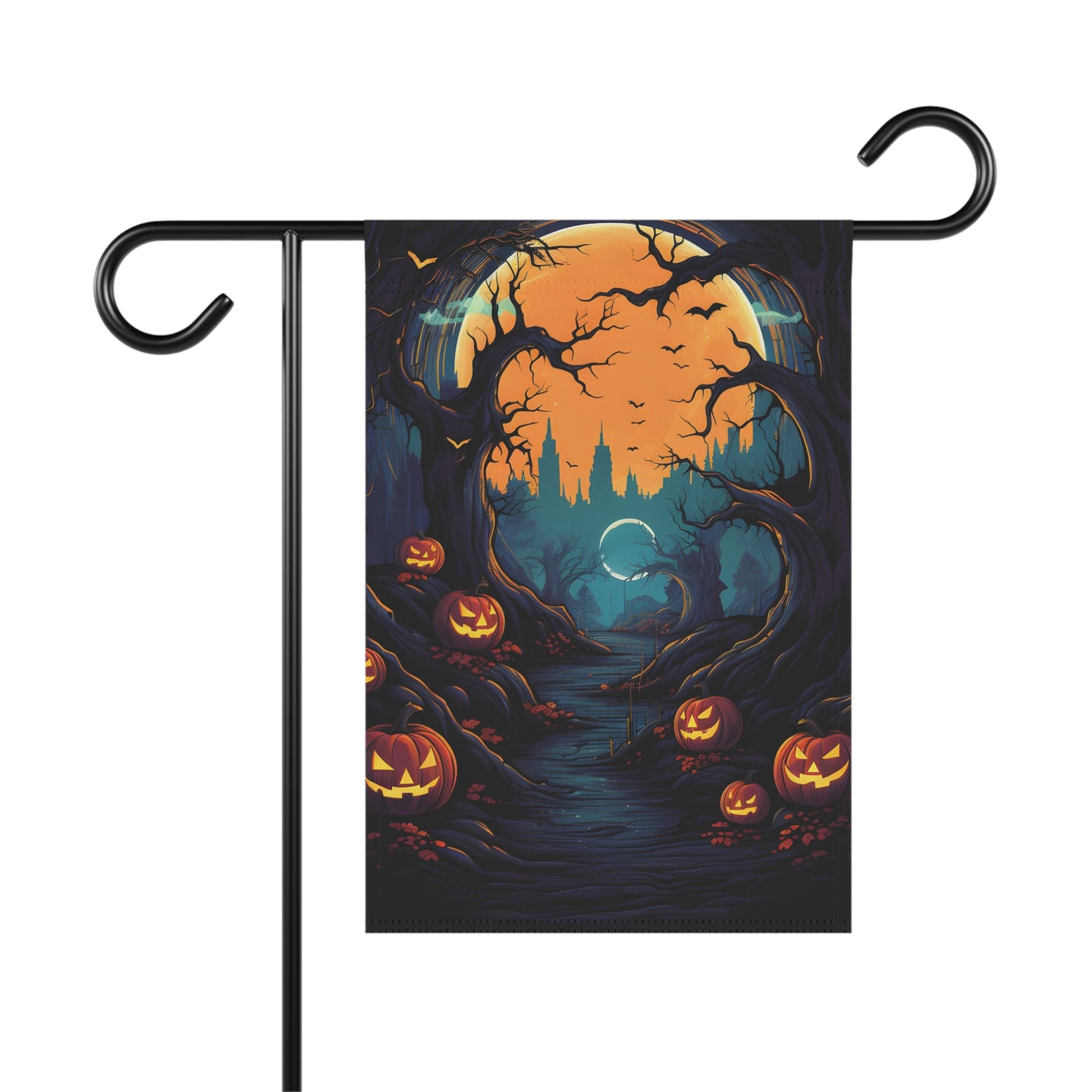 DistinctInk Garden & House Banner / Flag with Haunted Evening Nightmare Design for Halloween