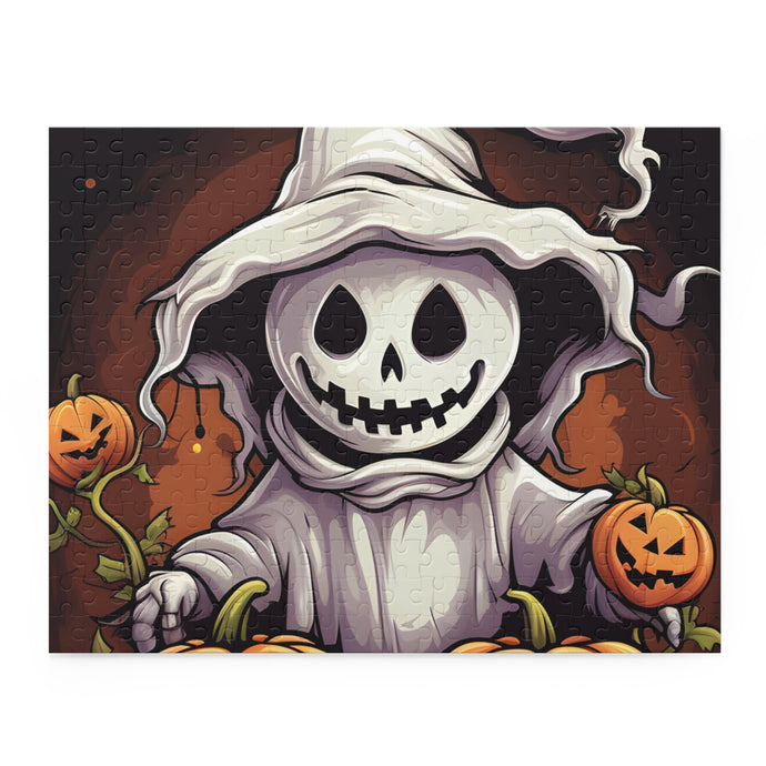 DistinctInk Jigsaw Puzzle with Trick or Treat Ghost-O-Lantern Design for Halloween