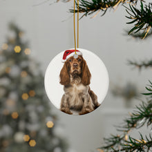 DistinctInk Hanging Ceramic Christmas Tree Ornament with Gold String - Great Gift/Present - 2 3/4 inch Diameter - English Cocker Spaniel Design