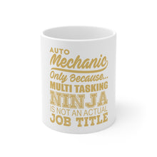 DistinctInk Glossy White Coffee / Tea Mug - Auto Mechanic Multi Tasking Ninja