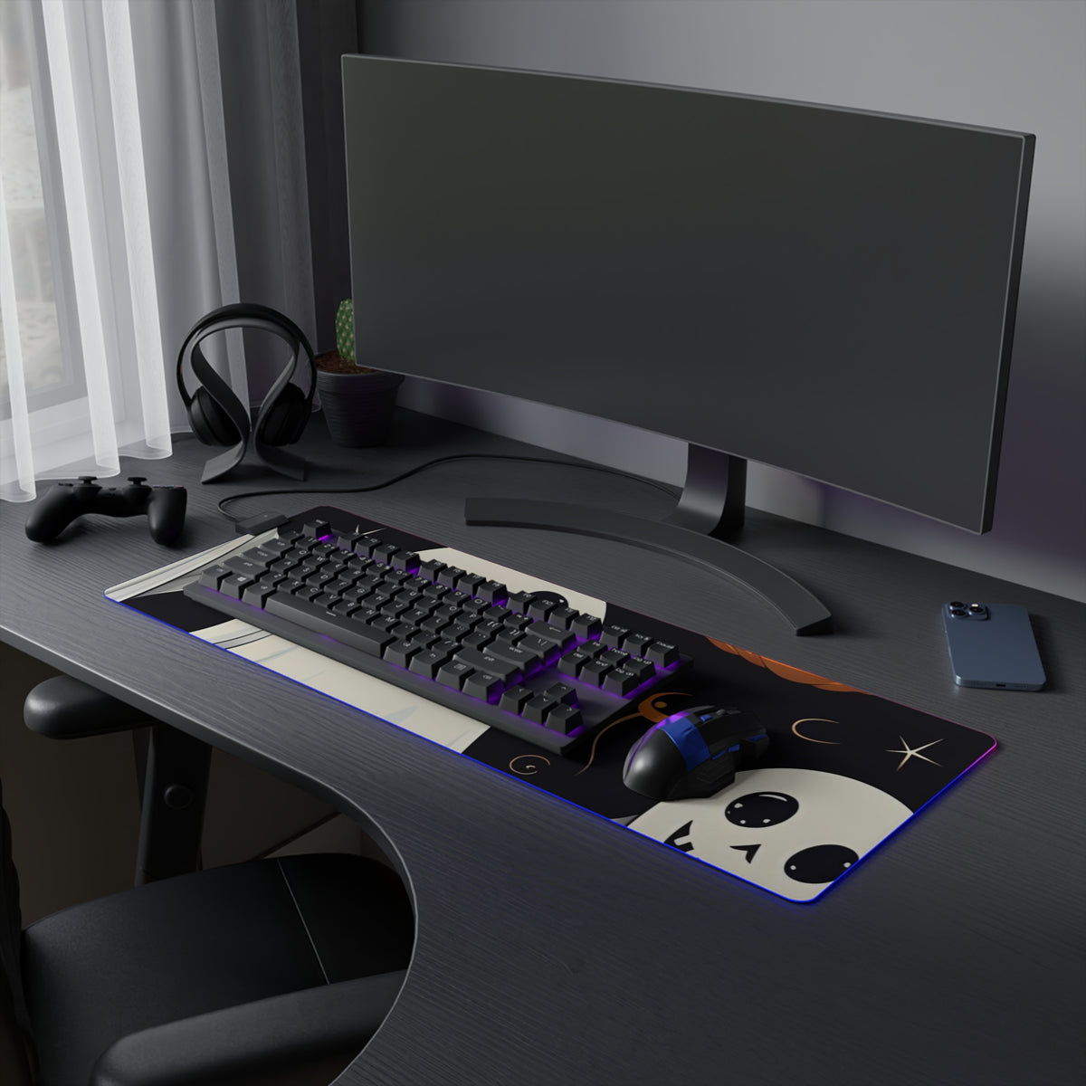 LED Gaming Mouse Pad with Spooky Skeleton Pumpkin Patch Design for Halloween, view 21