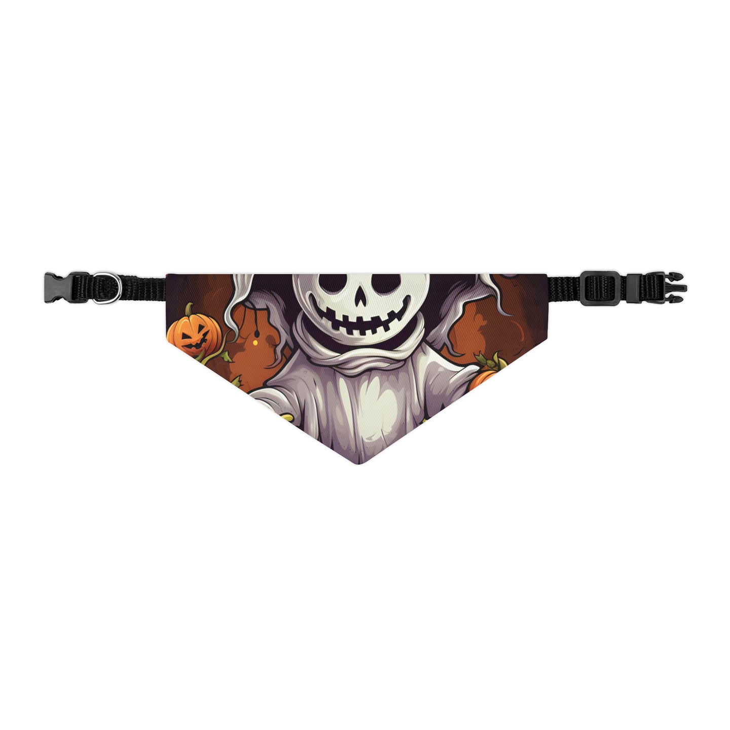 DistinctInk Adjustable Pet Banana Collar with Trick or Treat Ghost-O-Lantern Design for Halloween