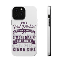 DistinctInk ToughCase for Apple iPhone, Compatible with MagSafe Charging - Tent Pitchin Weiner Roastin S'More Camping Girl