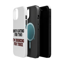 DistinctInk ToughCase for Apple iPhone, Compatible with MagSafe Charging - She's Eating For Two, I'm Drinking for 3
