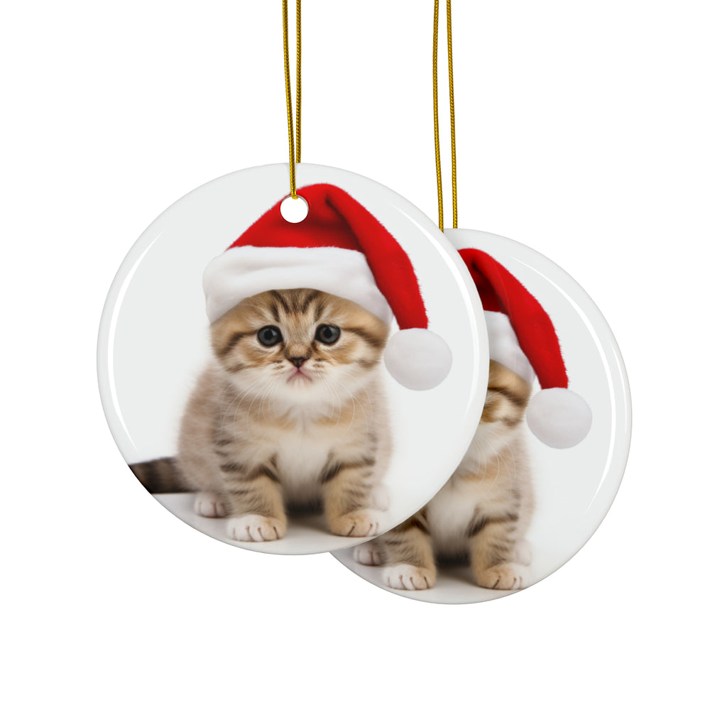Hanging Ceramic Christmas Tree Ornament with Gold String - Scottish Fold Kitten Design, view 2