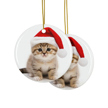 DistinctInk Hanging Ceramic Christmas Tree Ornament with Gold String - Great Gift/Present - 2 3/4 inch Diameter - Scottish Fold Kitten Design