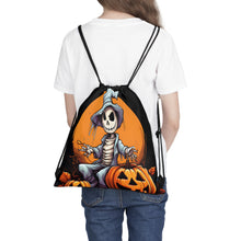 DistinctInk Drawstring Bag / Backpack with Haunted Jack-O'-Skeleton Design for Halloween