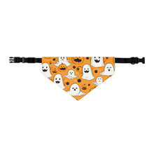 DistinctInk Adjustable Pet Banana Collar with Ghoulish Bats and Pumpkins Design for Halloween